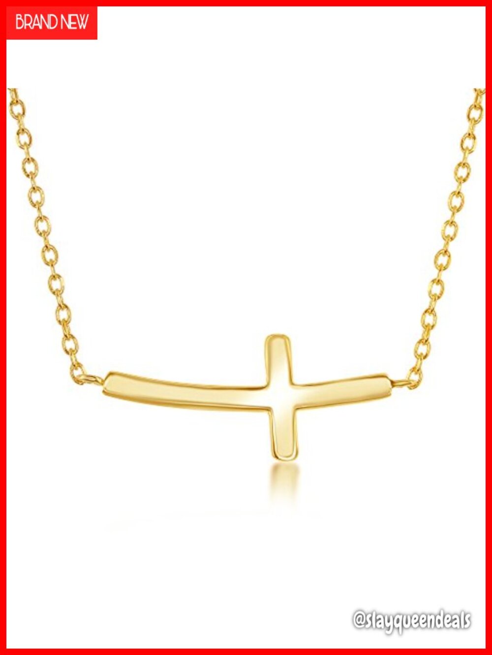 Sterling Silver 14k Gold Plated Sideways Cross Necklace Communion Jewelry